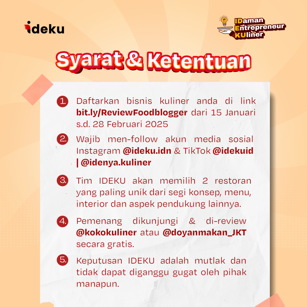 IDEKU bersama Food Blogger mencari pebisnis kuliner yang ingin direview langsung!